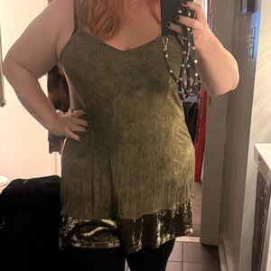 LOGO by Lori Goldstein Olive stretch knit Velvet Trim Tunic cami spaghetti strap